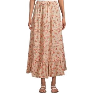 NWT THE GREAT Cream and Pink Floral Pastoral Midi Skirt W/ Tie Front Sz 3 / L